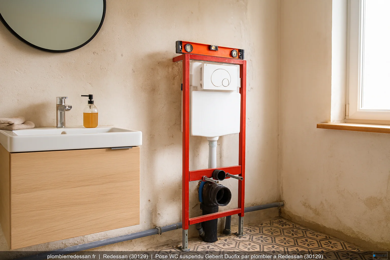 Pose WC suspendu Geberit Duofix par plombier a Redessan (30129)
